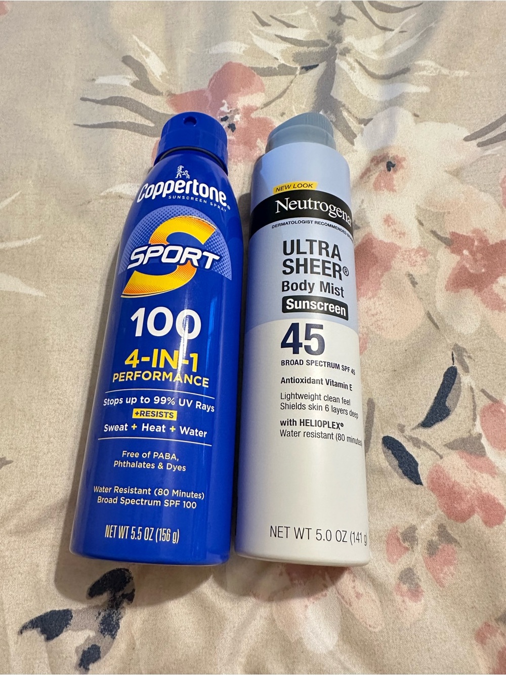 Sunscreen spray 2-pack: Neutrogena SPF 45 and Coppertone SPF 100